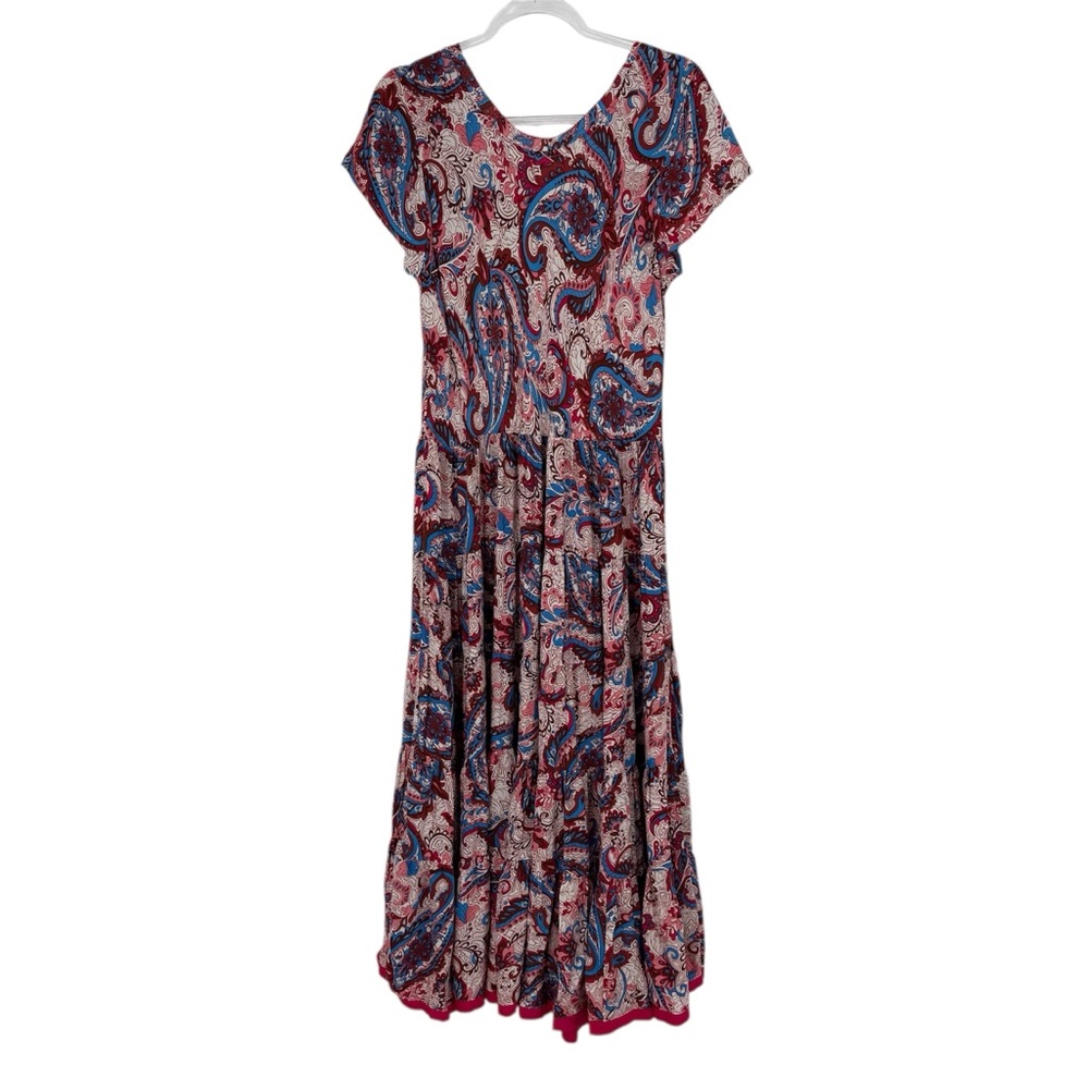 Soft Surroundings Kara Maxi Dress Short Sleeve Tiered Framboise Paisley, Medium - Picture 5 of 15
